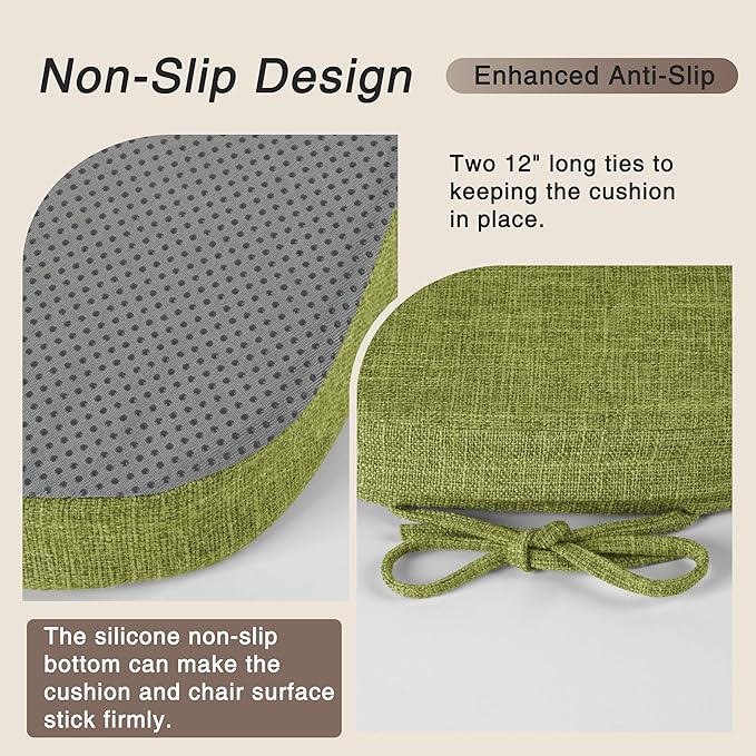 OVOV 14x14 Chair Cushions for Metal Dining Chairs Set of 4 Non Slip Thick Textured Chair Pads for Dining Chairs with Ties and Removable Cover (4, Green)