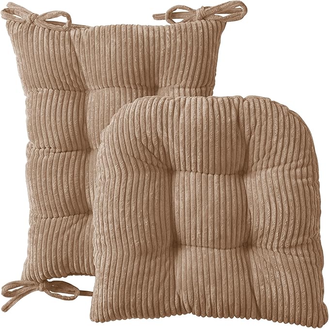 Rocking Chair Cushion Premium Tufted Pads Non Skid Slip Backed Crushed Velvet Cover Set of Upper and Lower with Ties, 21 in x 17 in | 17 in x 17 in, Velvet Taupe, Case Pack (Pack of 5)