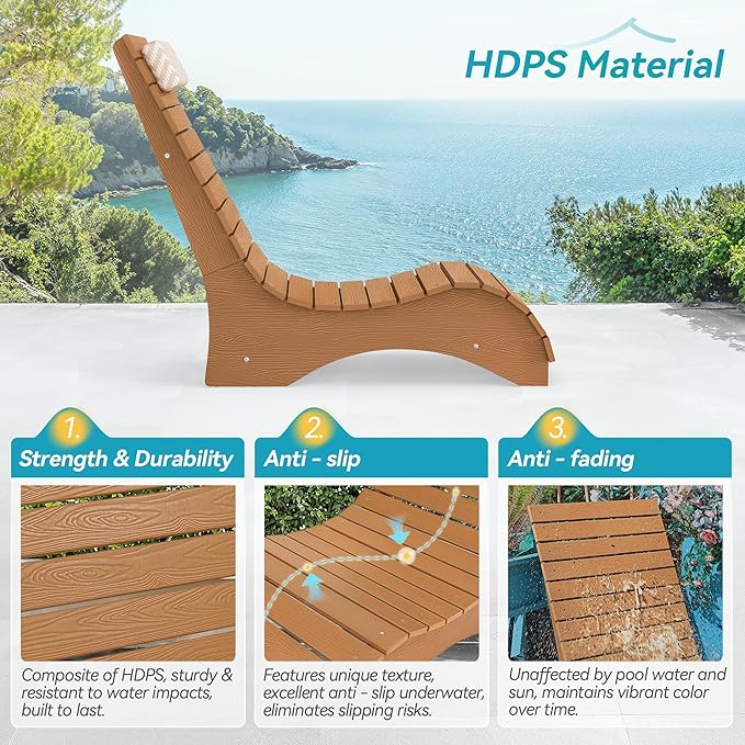 HDPS Pool Lounge Chairs Set of 4, Use in Pools Lounge Chairs up to 10-Inches of Water, Chaise Chairs with Headrest, Lounge Chair Outdoor, Fade-Resistant Pool Lounger for Deck