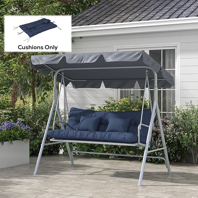 Outsunny 59" Tufted Bench Cushions & Throw Pillows, 4 Piece Swing Cushion Set, Indoor/Outdoor Replacement Bench Seat Pad, Back Cushion & 2 Pillows for Outdoor Furniture, Navy Blue