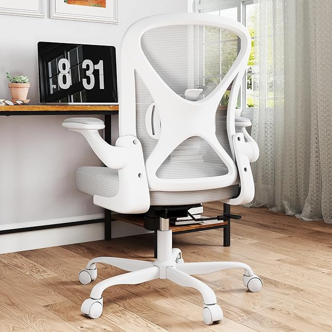 Ergonomic Office Chair Set of 8, Mesh Fabric Home Office Chairs with Adjustable Lumbar Support, Flip-Up Armrests, 90-120° Rocking, Adjustable Height and 360° Swivel, Grey
