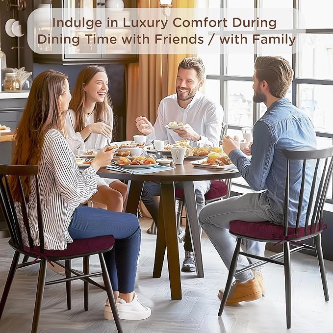 Codi Dining Chair Cushions 2 Pack, Thick Chairs Pads for Indoor Kitchen Room - Washable, Non-Slip Memory Foam Seat Cushion with Ties, 16.5"x16.5"x 3.5", Set of 2, Wine New