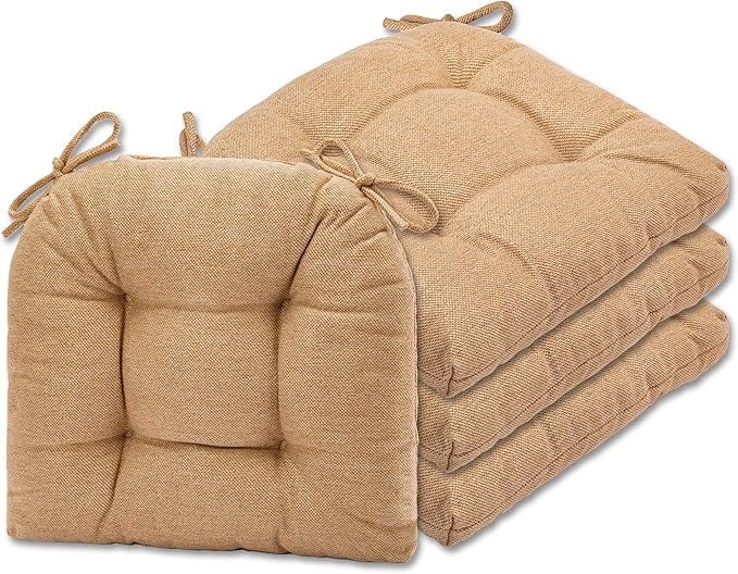 SQUARE MOON D-Shaped 3" Thick Chair Cushions, Chair Pads for Dining Chairs and Kitchen Chairs, Indoor Dining Room Seat Cushions with Ties, Machine Washable, 17" x 16" x 3", 4/Pack, Coffee