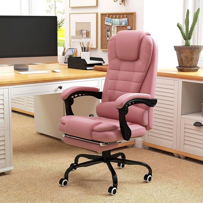 Vinsetto 7-Point Vibrating Massage Office Chair, High Back Computer Chair with Lumbar Support, Footrest, Reclining Back, Adjustable Height, Pink