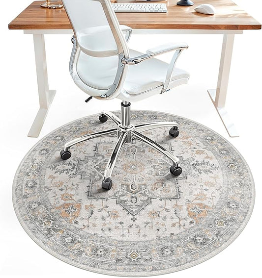 36"x36" Office Chair Mat for Hardwood Tile Floor, Under Desk Carpet Protector for Rolling Computer Chair Mat, Machine Washable Round Area Rug, Anti-Slip 1/5" Thick Low Pile Thin Floor Mat, Taupe