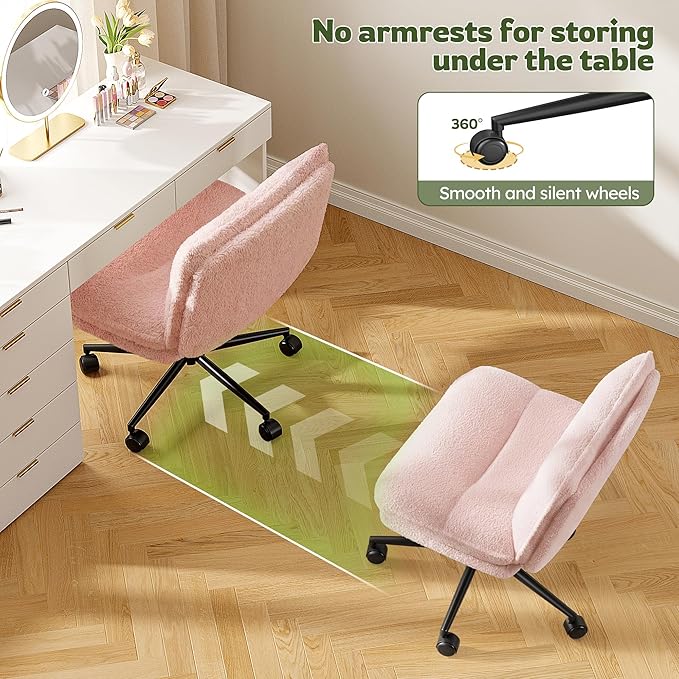 DurayLoly Criss Cross Chair with Wheels, 6.2" Extra Thick Cross Legged Office Chair, Height Adjustable Swivel Design for Home Office, Study & Vanity,Pink