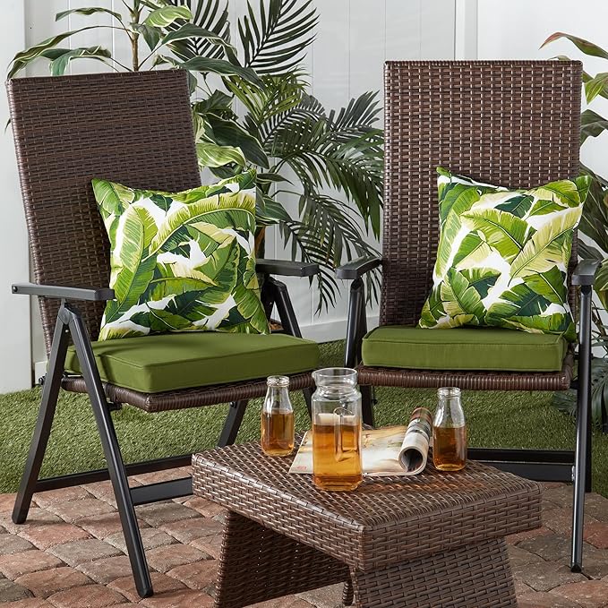 Outdoor 18 inch Square Patio Dining Chair Pads – Comfortable Fiber-Filled Seat Cushions with Ties, Reversible Polyester Fabric - Hunter Green, Set of 4