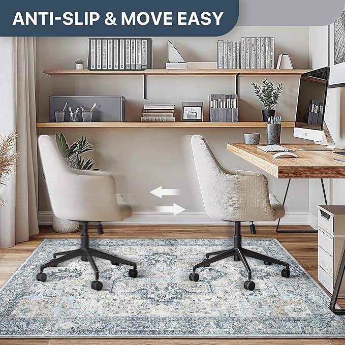 36"x48" Office Chair Mat for Hardwood Tile Floor, Under Desk Carpet Protector for Rolling Computer Chair Mat, Machine Washable Area Rug, Anti-Slip 1/5" Thick Low Pile Thin Vinyl Floor Mat, Blue