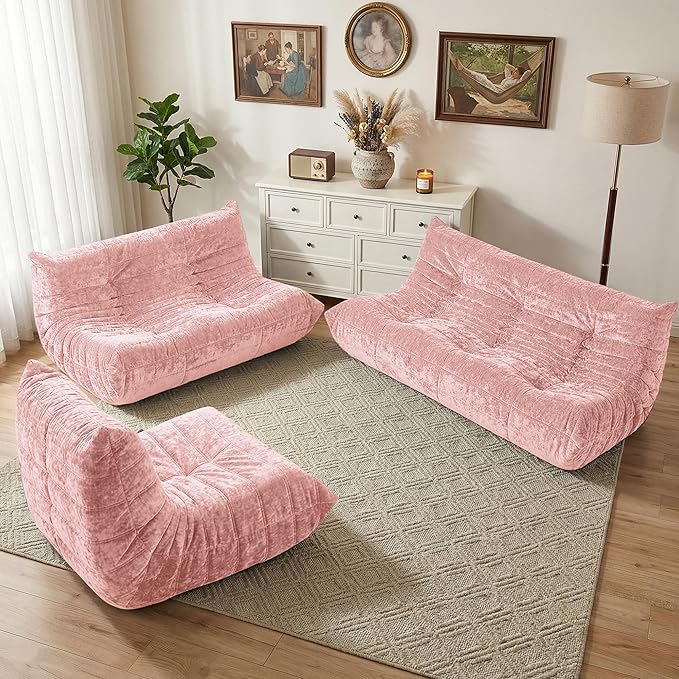 HABUTWAY Bean Bag Chair, Giant Bean Bag Chairs for Adults, 3 Seater Fireside Chair, Lazy Large Floor Bean Bag Sofa for Living Room, Bedroom, Dorm, Office (Pink)