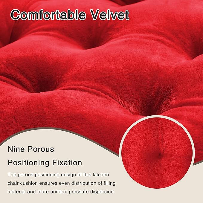 OVOV 1 Pack Chair Cushions for Dining Chairs Soft Seat Cushions for Kitchen Desk Chairs Square Chair Pads with Ties (15.5"x15.5" Red)