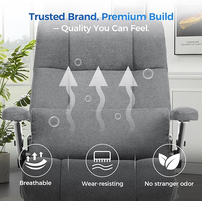 600LBS Big and Tall Massage Office Chair, Extra Wide Seat - 3D Kneading Massage & Heat Office Chair with Heavy Duty Metal Base, 3D Flip Arms, Fabric Ergonomic with Thick Spring Cushion