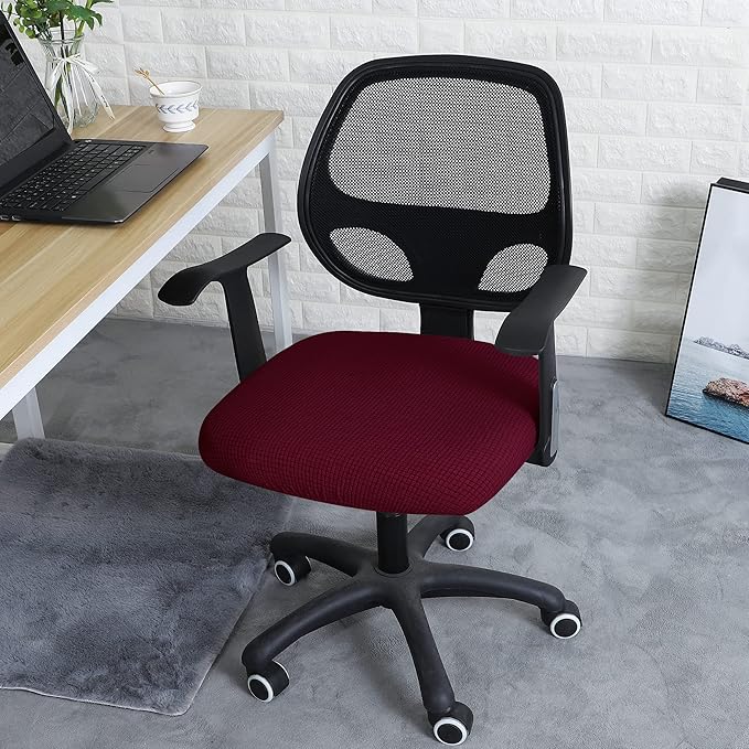 FORCHEER Office Desk Chair Seat Cover 18inch 1 Piece Water Resistant Stretch Computer Chair Seat Cushion Slipcover Washable-Burgandy
