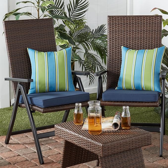 Outdoor 18 inch Square Patio Dining Chair Pads – Comfortable Fiber-Filled Seat Cushions with Ties, Reversible Polyester Fabric - Navy, Set of 4