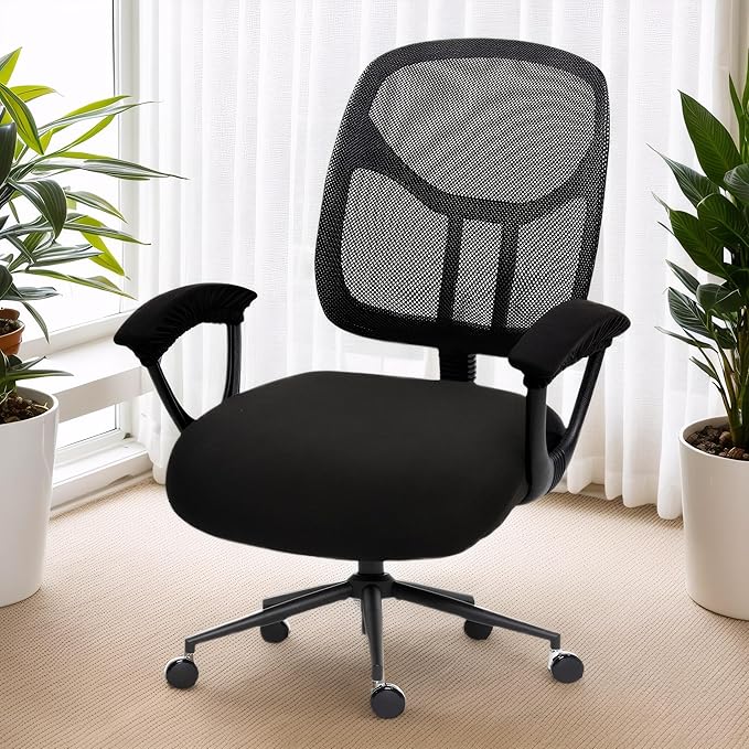 Water-resistant Stretchable Separate Office Chair Seat Cushion Covers with Armrest Covers Universal Spandex Computer Chair Slipcover - Removable Washable Cushion Protectors for Dogs, Cats