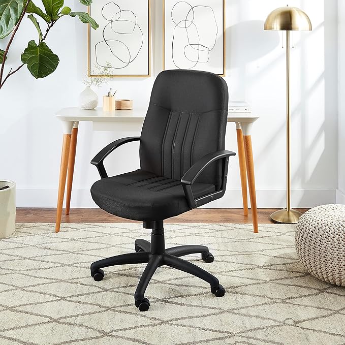 Boss Office Products Mid Back Fabric Managers Chair in Black, Black/Black (B8306-BK)