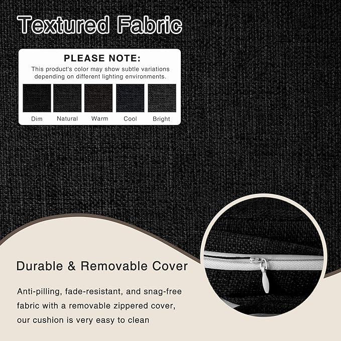 OVOV 14x14 Chair Cushions for Metal Dining Chairs Set of 1 Non Slip Thick Textured Chair Pads for Dining Chairs with Ties and Removable Cover (1, Black)