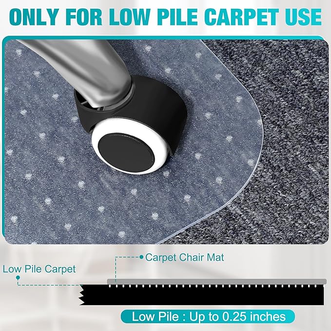 Office Chair Mat for Carpets, 48"x 60" Heavy Duty Clear Plastic Floor Protector, Non-Slip Computer Desk Chair Mat for Low Pile Carpeted Floors, Smooth Rolling Carpet Chair Mat for Home Office