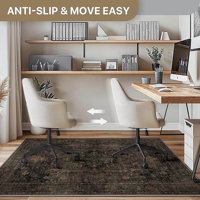 36"x48" Office Chair Mat for Hardwood Tile Floor, Under Desk Carpet Protector for Rolling Computer Chair Mat, Machine Washable Area Rug, Anti-Slip 1/5" Thick Low Pile Thin Vinyl Floor Mat, Brown