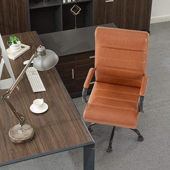 Office Desk Chair,Modern Leather Conference Room Chairs,High Back Home ofiice Chair,Adjustable Height Swivel Executive Computer Chair with Armrest and Padded Seat (Brown with Black Frame)