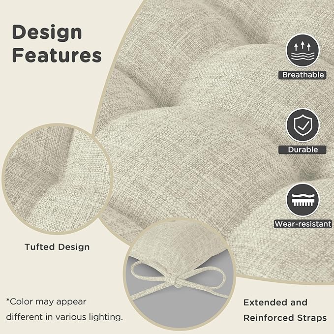 AddGrace Rocking Chair Cushions Indoor Tufted Cushions for Rocking Chairs with Ties Comfortable Textured Fabric Set of Seat & Back Cushion 21x17/17x17 Ivory