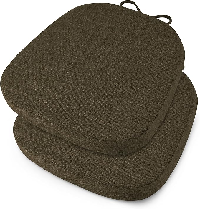 OVOV 14x14 Chair Cushions for Metal Dining Chairs Set of 2 Non Slip Thick Textured Chair Pads for Dining Chairs with Ties and Removable Cover (Khaki)