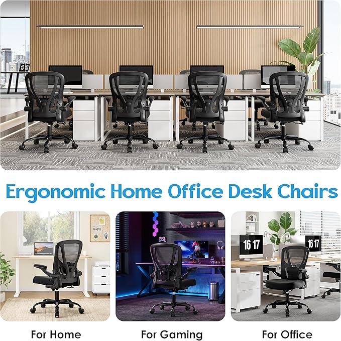 Office Chair Ergonomic Desk Chair - Mesh Computer Chair Breathable Task Chair with Wheels Adjustable Lumbar Support Home Desk Office Chairs with Flip up Armrest Black 8 Pack