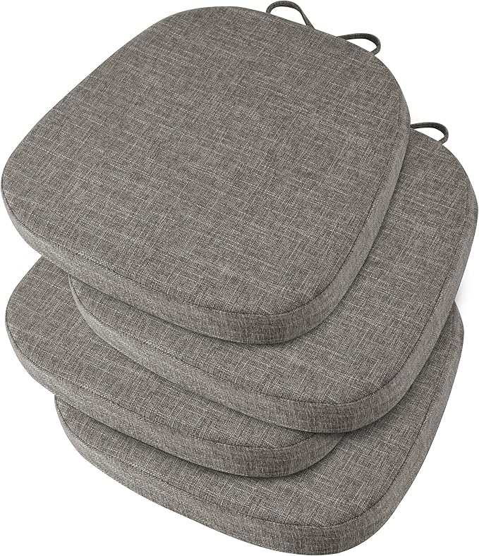 OVOV 14x14 Chair Cushions for Metal Dining Chairs Set of 4 Non Slip Thick Textured Chair Pads for Dining Chairs with Ties and Removable Cover (4, Light Grey)