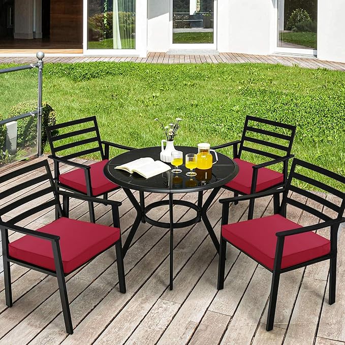 4 Pack Outdoor Chair Cushions 19 x 19 Inch Water Resistant Patio Chair Cushions with Tie 3 Year Color Fastness Thick Outdoor Seat Cushion for Garden Lawn Patio Furniture Burgundy