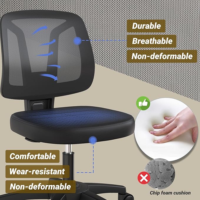Small Ecgonomic Flexible Computer Home Task Chair Swivel No Arms with Adjustable Height and Lumbar Support for Adult and Child