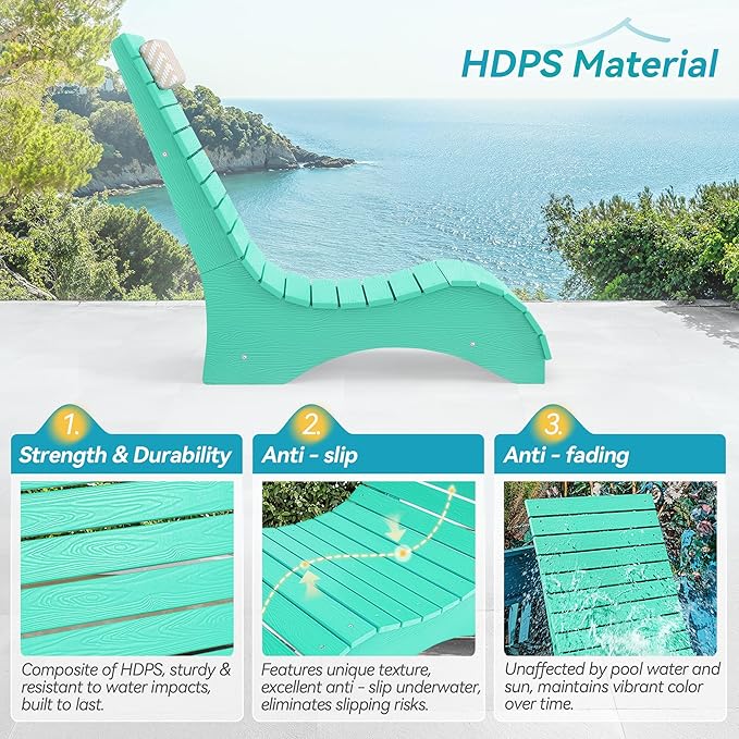 HDPS Pool Lounge Chairs, Use in Pools Lounge Chairs up to 10-Inches of Water, Chaise Chairs with Headrest, Lounge Chair Outdoor, Fade-Resistant Pool Lounger for Deck