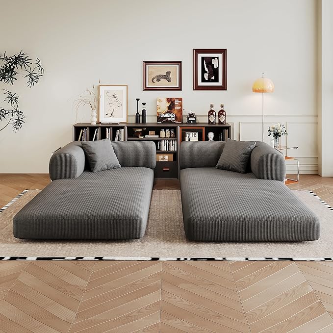 JINGLING 79" Queen Sleeper Sofa Bed with Memory Foam, Compressed Couch in a Box, Foldable Convertible Small Couches for Small Spaces Bedroom Game Room, Corduroy Fabric, Grey