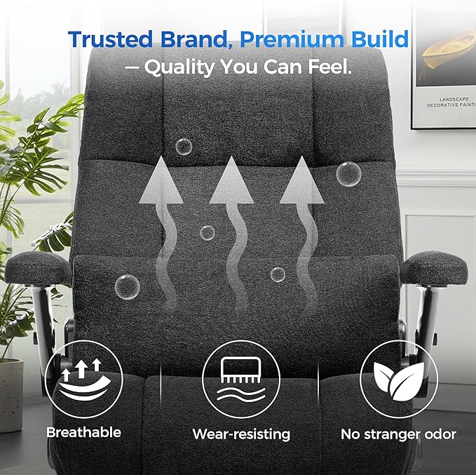 600LBS Big and Tall Massage Office Chair, Extra Wide Seat - 3D Kneading Massage & Heat Office Chair with Heavy Duty Metal Base, 3D Flip Arms, Fabric Ergonomic with Thick Spring Cushion