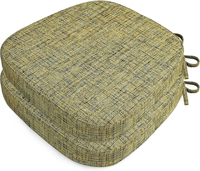 SINOSSO Thickened 2.5" Dining Chair Cushions, Soft Blended High Density Support Foam Kitchen Seat Cushions with Ties, U-Shaped Non-Slip Indoor Chair Pads, 16.5" x 16", 2 PCS, Yellow