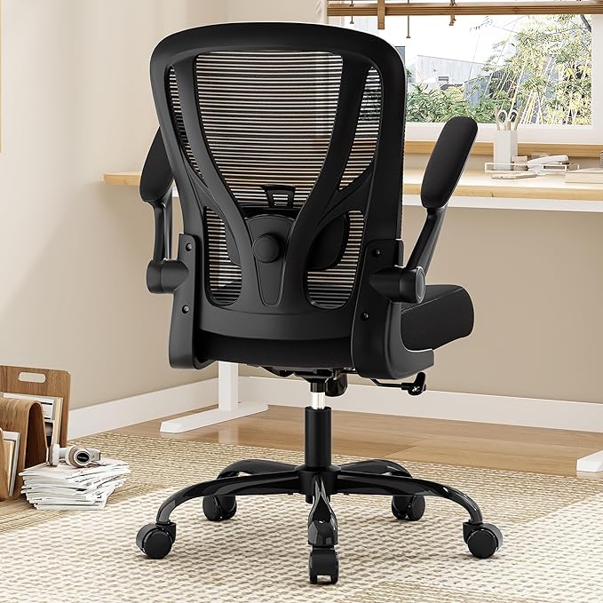 Office Chair Ergonomic Desk Chair - Mesh Computer Chair Breathable Task Chair with Wheels Adjustable Lumbar Support Home Desk Office Chairs with Flip up Armrest Black 6 Pack