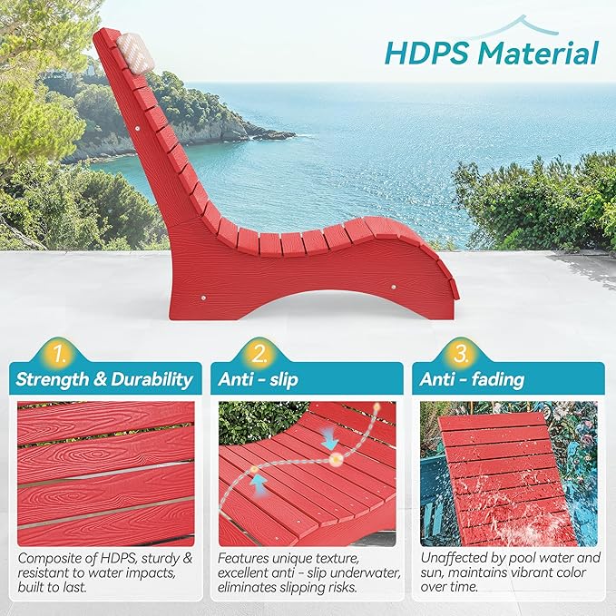 HDPS Pool Lounge Chairs, Use in Pools Lounge Chairs up to 10-Inches of Water, Chaise Chairs with Headrest, Lounge Chair Outdoor, Fade-Resistant Pool Lounger for Deck