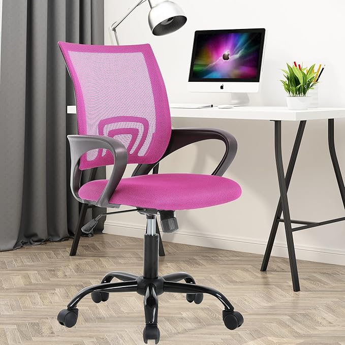PayLessHere Office Computer Chair Ergonomic Cheap Desk Chair Adjustable Comfortable Mid Back Task Rolling Swivel with Lumbar Support for Home Office (Pack of 2, Pink)