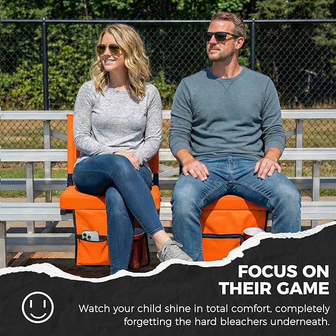 SPORT BEATS Stadium Seats with Back Support Bleacher Chairs with Back and Cushion Thick Padded Bleacher Seats Includes Shoulder Strap