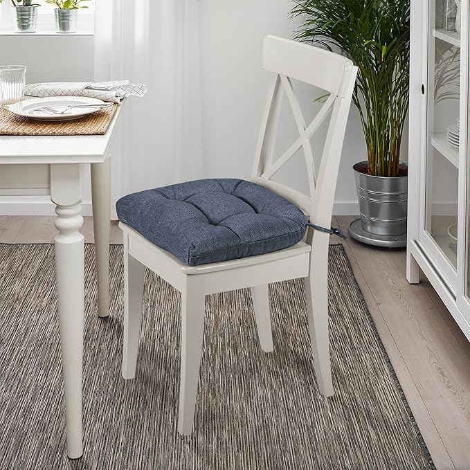 SQUARE MOON D-Shaped 3" Thick Chair Cushions, Chair Pads for Dining Chairs and Kitchen Chairs, Indoor Dining Room Seat Cushions with Ties, Machine Washable, 17" x 16" x 3", 4/Pack, Grayish Blue