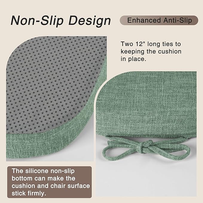 OVOV 14x14 Chair Cushions for Metal Dining Chairs Set of 4 Non Slip Thick Textured Chair Pads for Dining Chairs with Ties and Removable Cover (4, Sage Green)
