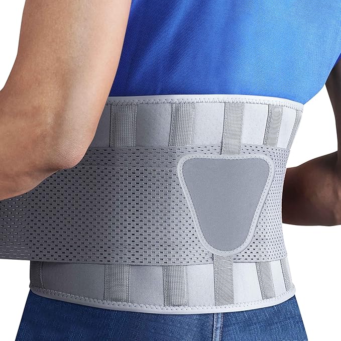 FEATOL Back Brace for Lower Back Pain, Breathable Back Support Belt for Women & Men with Lumbar Pad, Lumbar Support Belt for Heavy Lifting & Work, Gray, L/XL (Circumference:30-38.6")
