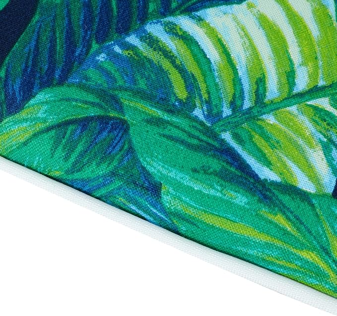 Magpie Fabrics 17"x16"x2" U-Shape Chair Cushions with Ties 2 Count, Outdoor Indoor Waterproof All Weather Seat Pads Decoration for Patio Garden Dining Office - Green Lagoon Leaves