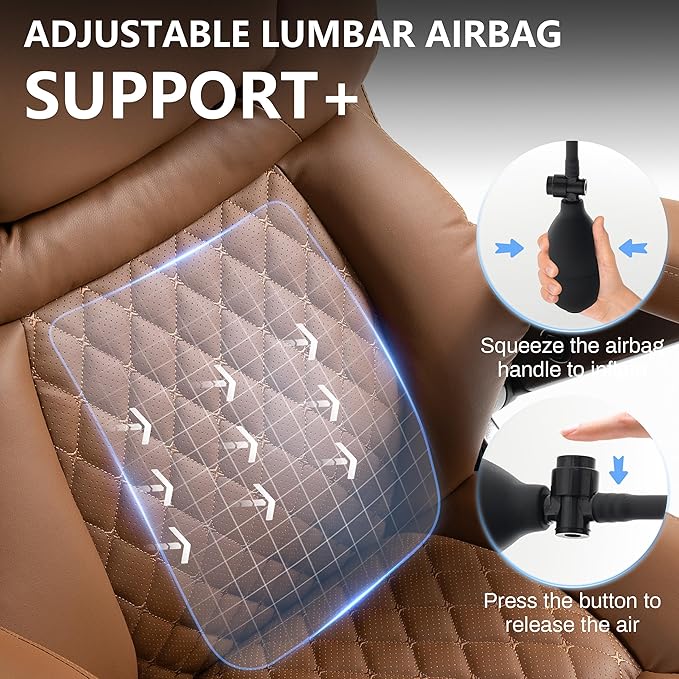 Big and Tall Office Chair 750lbs, Executive Office Chair with Adjustable Headrest&Lumbar Airbag Support, PU Leather High Back Heavy Duty Desk Chair 5D Flip Arms, Ergonomic Thick Spring Cushion, Brown