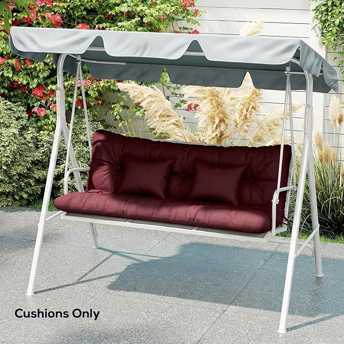 Outsunny 59" Tufted Bench Cushions & Throw Pillows, 4 Piece Swing Cushion Set, Indoor/Outdoor Replacement Bench Seat Pad, Back Cushion & 2 Pillows for Outdoor Furniture, Without Swing, Wine Red
