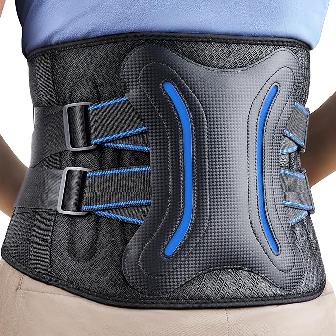 FEATOL Lower Back Brace with 5 Reinforced Stays for Women and Men, Adjustable Snug-Fit Lumbar Support Belt for Work, Size 3XL, Waist 48.4"-53.1"