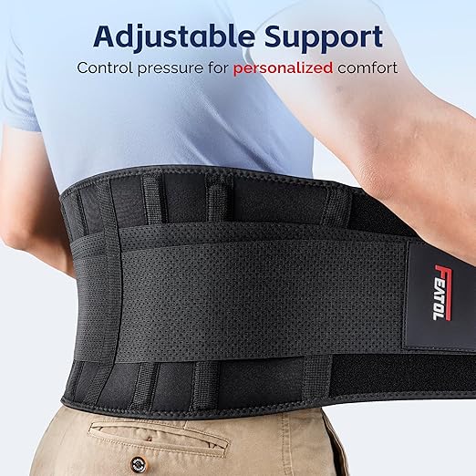 FEATOL Back Brace for Men Lower Back Pain Relief Lumbar Support Brace Waist Belt with Ergonomic 3D Silicone Pad for Heavy Lifting Work, Herniated Disc, Sciatica, S/M