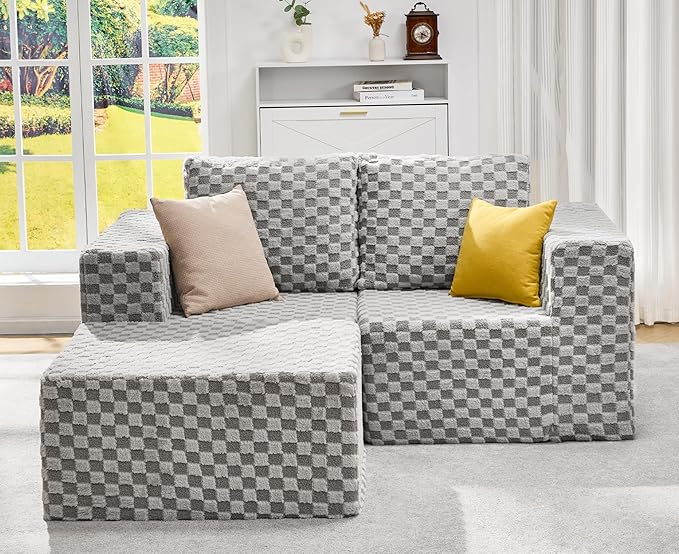 Hobestluk Modular Sectional Sofa Memory Foam Couch L Shape Sofa for Living Room Loveseat with Chaise Lounge Cloud Couch with Removable Cover (Plush Grey, Loveseat with Chaise)