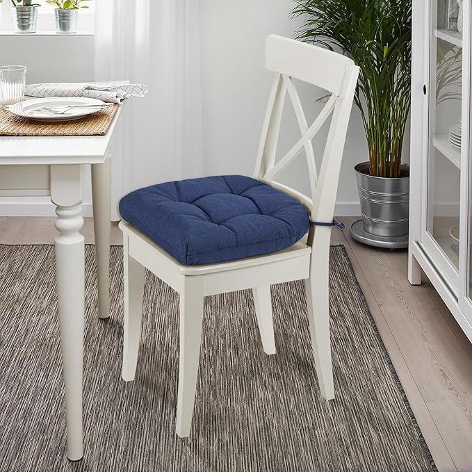 SQUARE MOON Chair Cushions for Dining Chairs, 3 Inch Thick Comfortable Kitchen Chair Pads, Dining Room Seat Cushions with Ties, Machine Washable, 17" x 16" x 3", 4/Pack, Navy