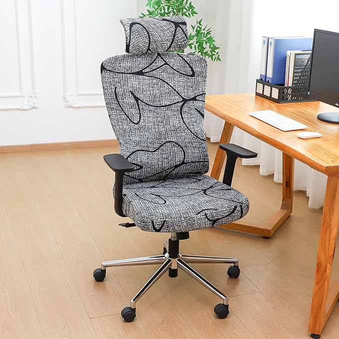 Ergonomic Office Chair Covers Set with Headrest Cover Printed 2 Pieces Stretch Desk Computer Office Chair and Headrest Slipcovers Washable