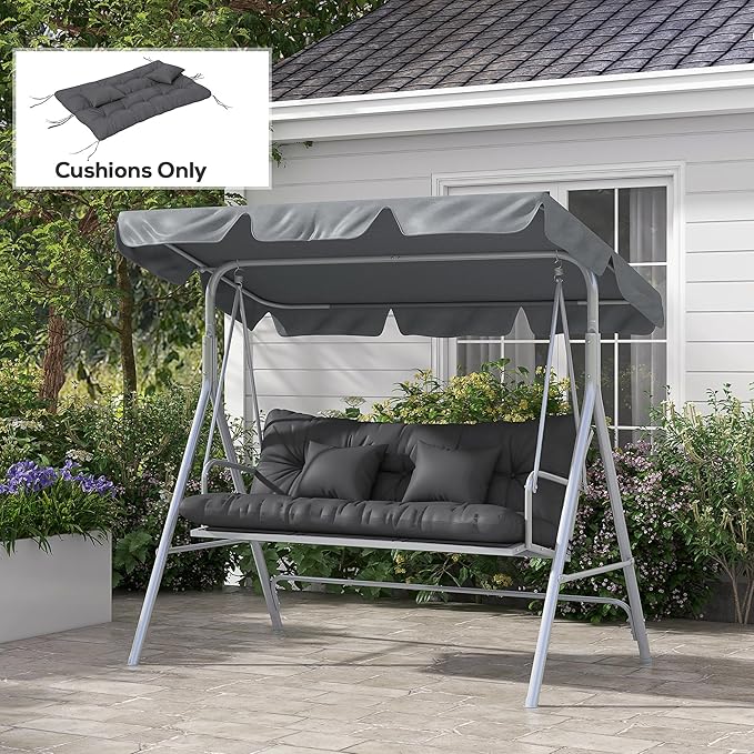 Outsunny 59" Tufted Bench Cushions & Throw Pillows, 4 Piece Swing Cushion Set, Indoor/Outdoor Replacement Bench Seat Pad, Back Cushion & 2 Pillows for Outdoor Furniture, Without Swing, Gray