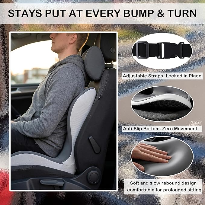 Memory Foam Truck Seat Cushion for Driving, Ergonomic Seat Cushion for Butt & Back Support, Lumbar Support Pillow for Sciatica & Tailbone Pain Relief, Coccyx Pad for Truck Drivers, Office Chair, Car